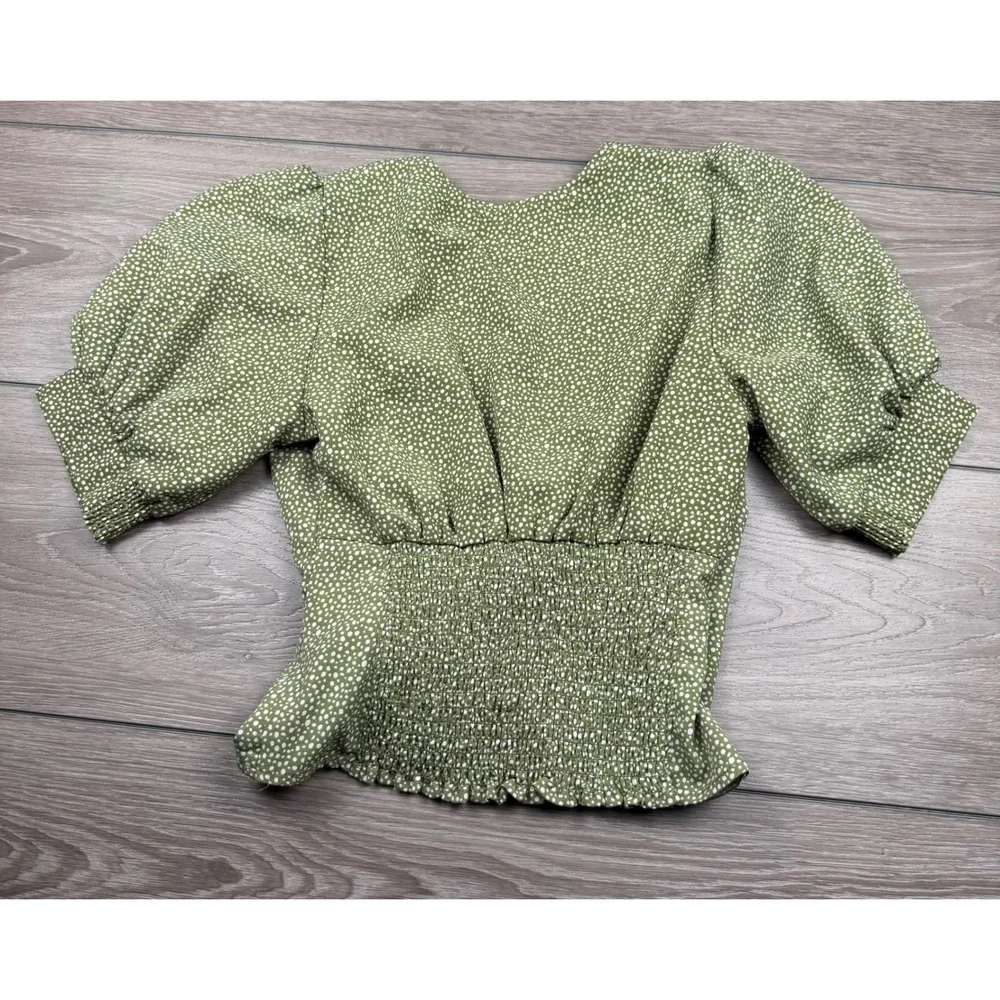 Abercrombie & Fitch Womens Wrap Top Puff Sleeve Polka Dot Green Small